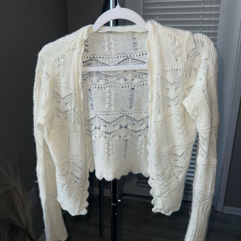 All Saints Cream Cardigan Sweater with Intricate Knit